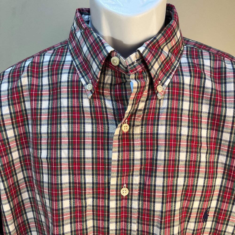 👔 Ralph Lauren Men’s Plaid Shirt White Green Red Long Sleeve LT Large Tall 🧵
